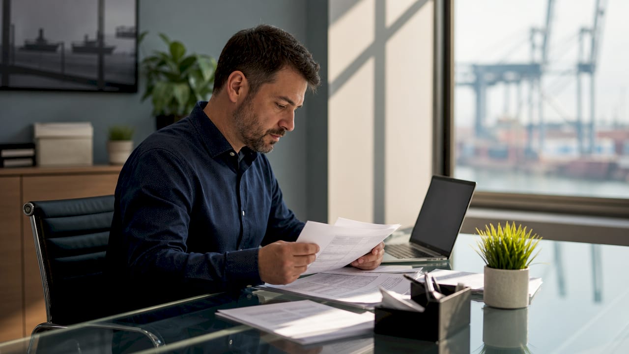Close-up hands sorting customs paperwork