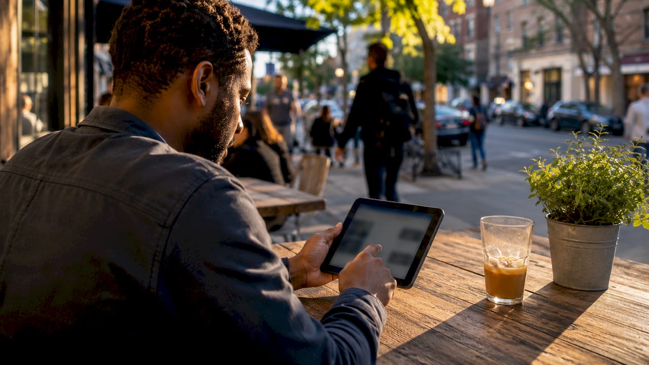 Hands scrolling on freight matching app tablet