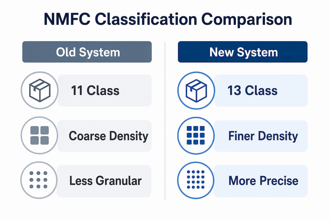 Infographic comparing old versus new freight classification systems