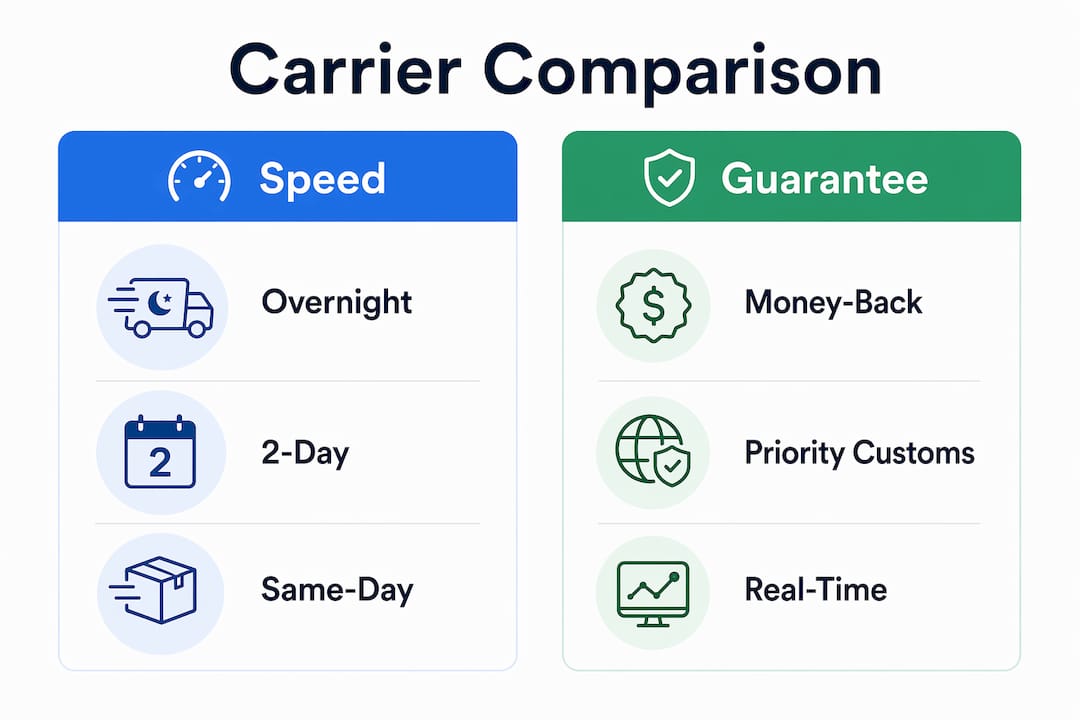Infographic comparing express shipping carriers by features