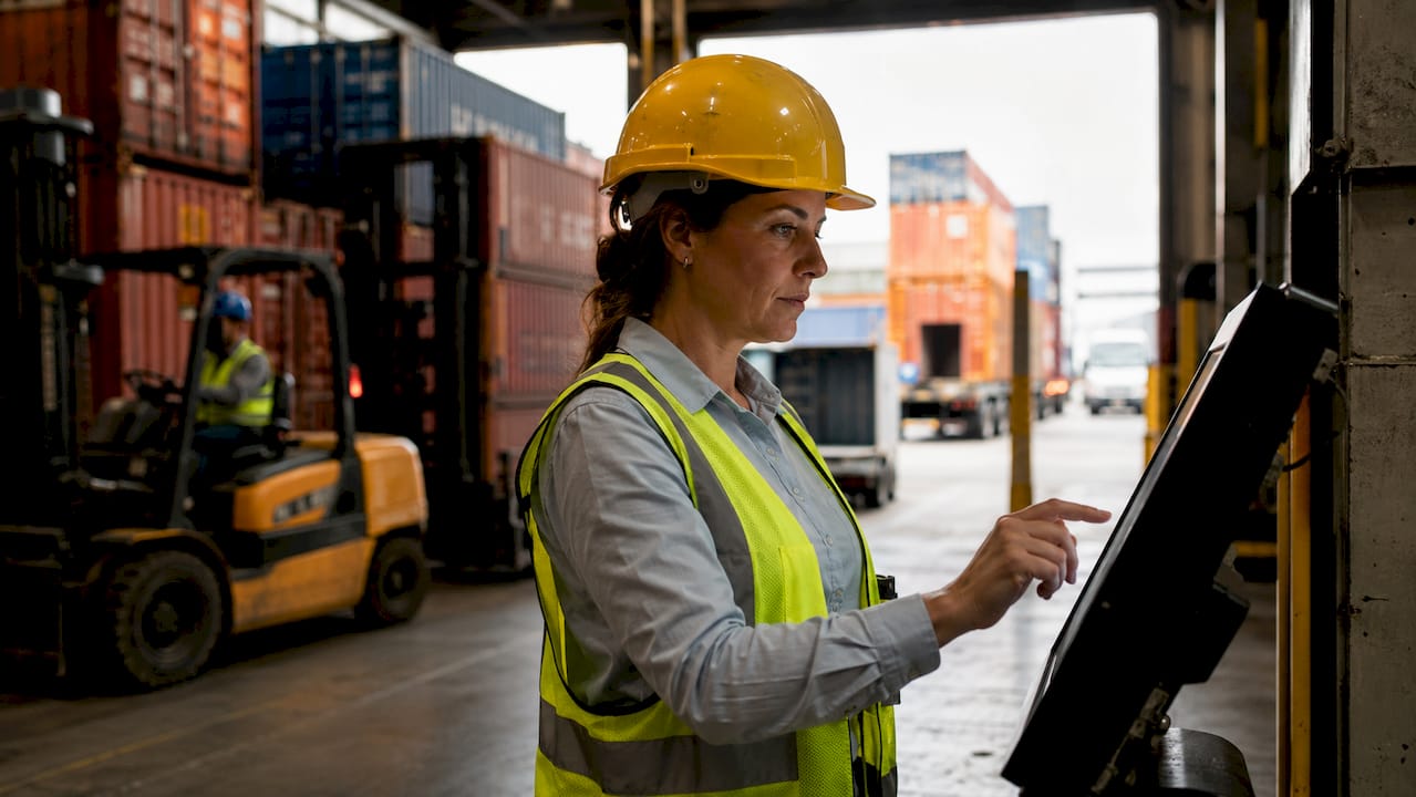 Specialist interacting with logistics dashboard