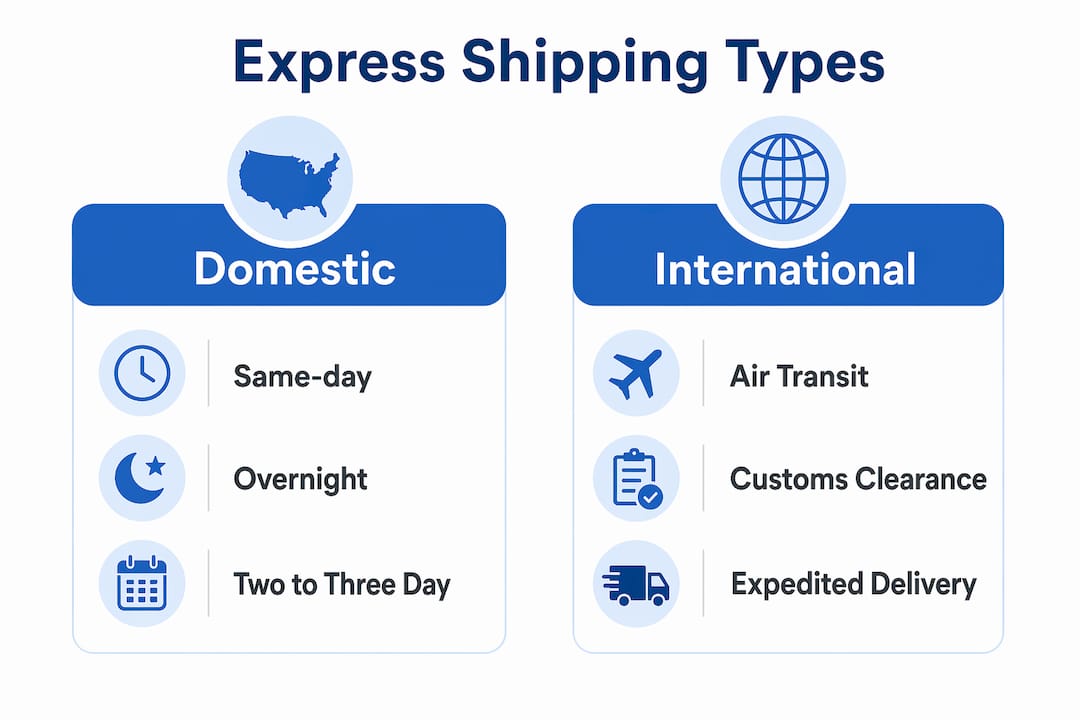 Infographic comparing domestic and international express shipping types