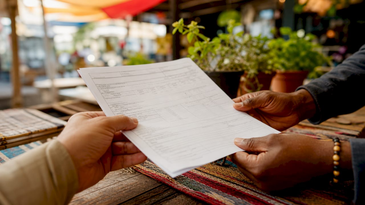 Close-up of hands holding copy of bill of lading