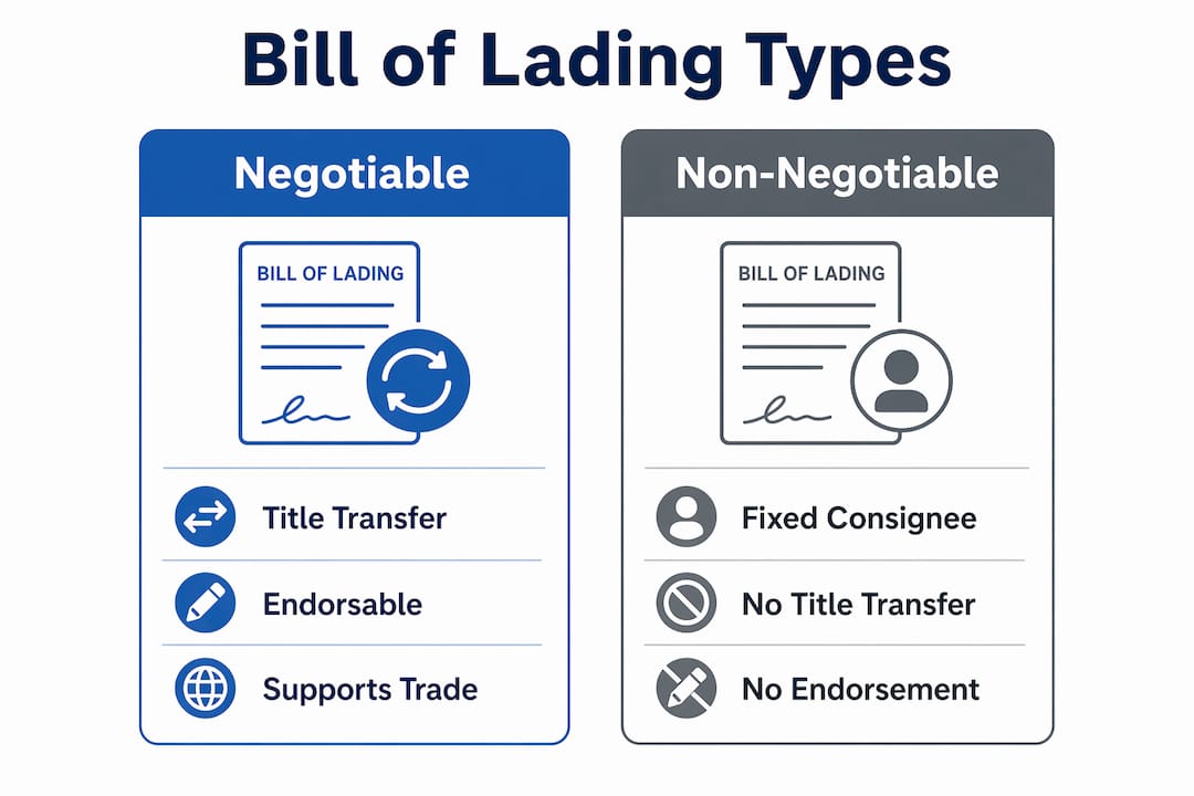 Infographic comparing negotiable and non-negotiable bills of lading