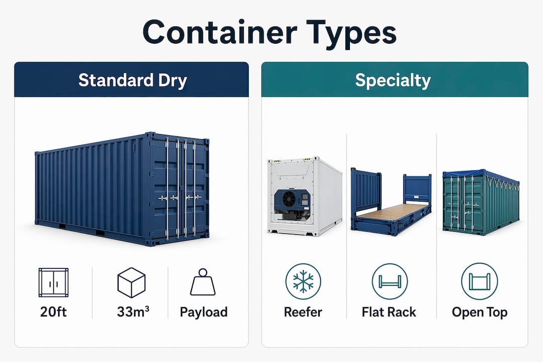 Infographic comparing standard dry and specialty cargo container types
