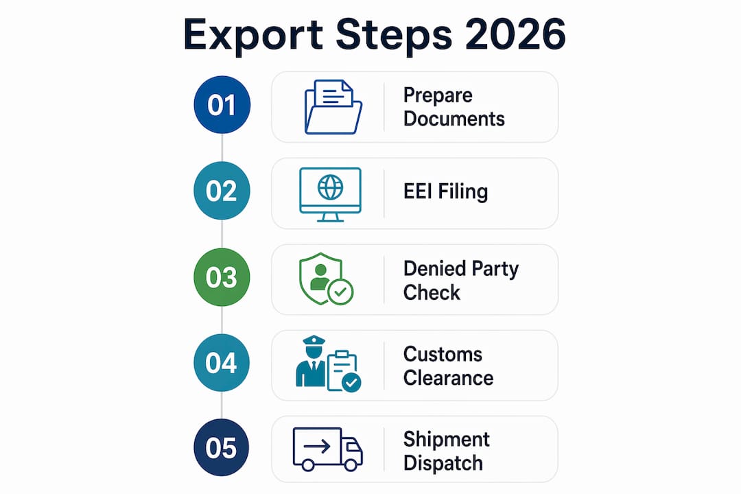 Infographic outlining export procedure steps 2026