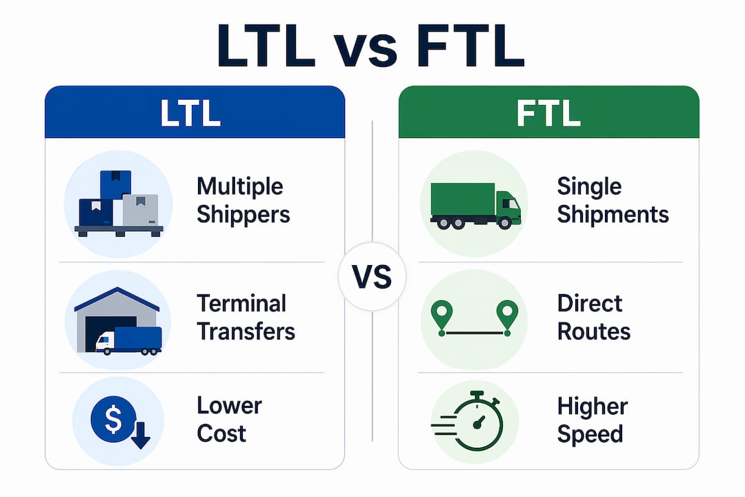 Infographic comparing LTL and FTL shipping differences