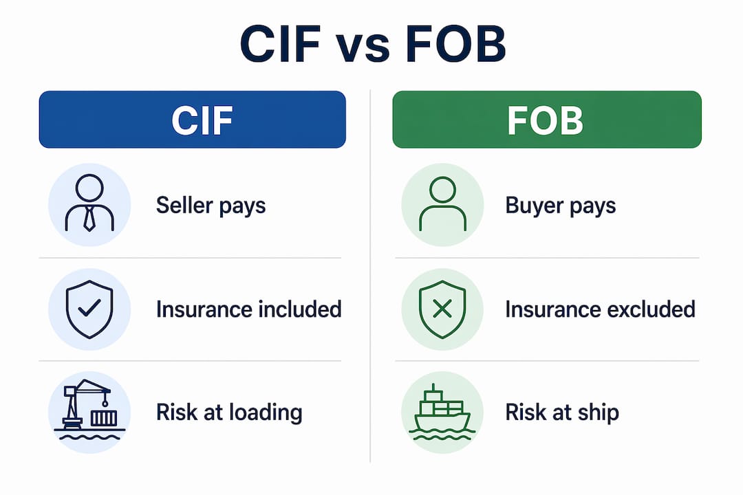 Infographic comparing CIF and FOB shipping terms