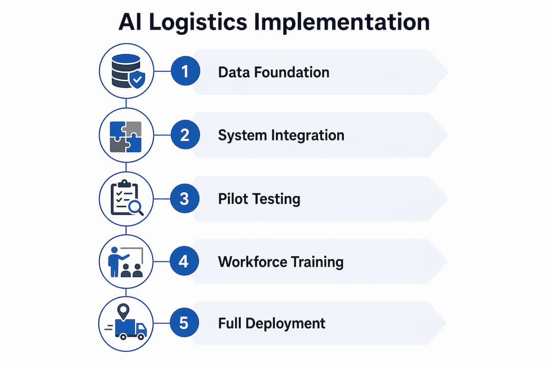 Infographic showing AI logistics implementation steps