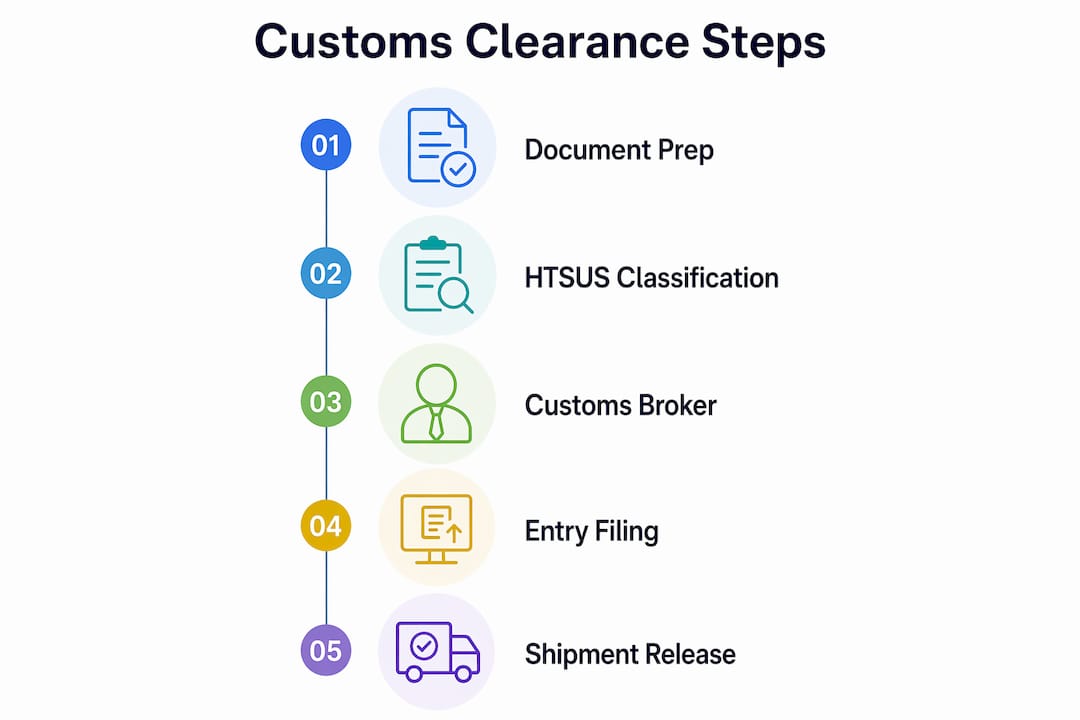 Infographic showing five customs clearance steps