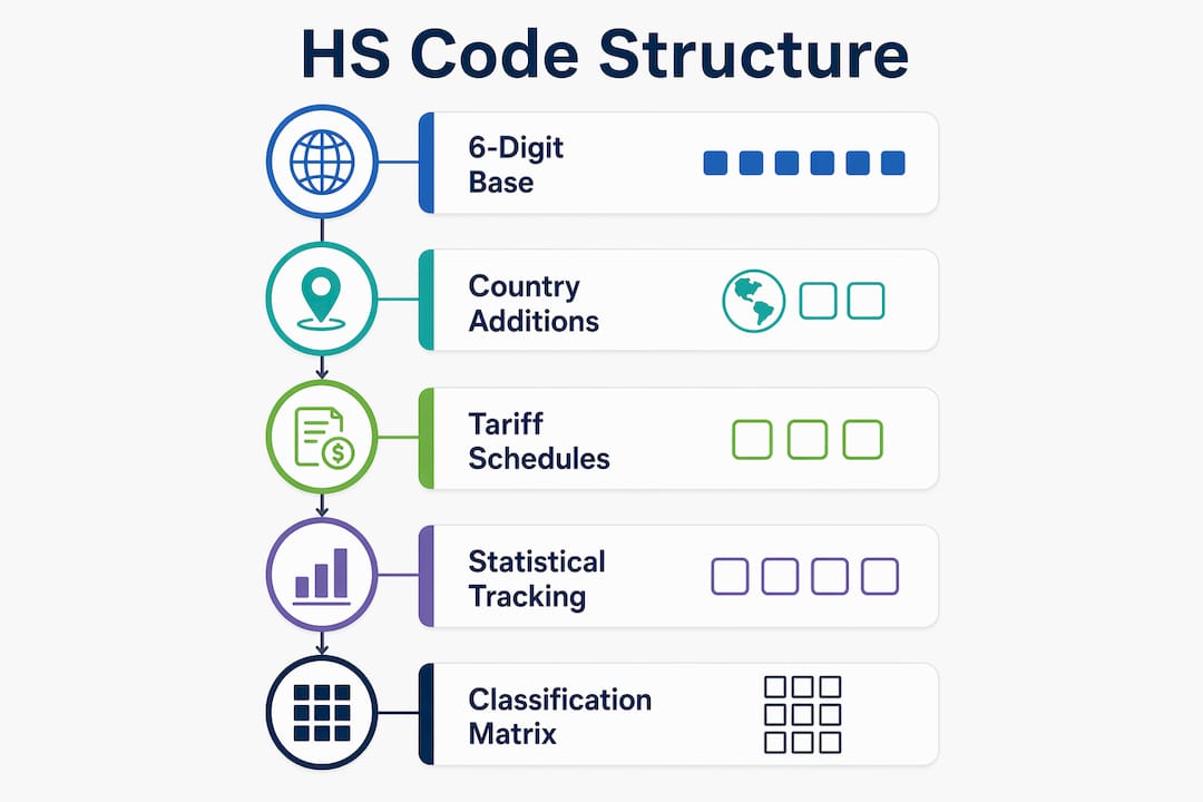 Infographic illustrating HS code structure and stages