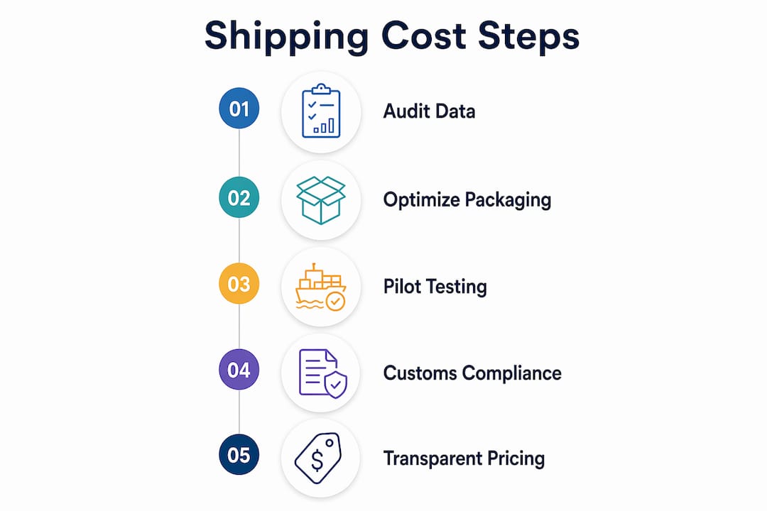 Infographic illustrating steps to reduce shipping costs