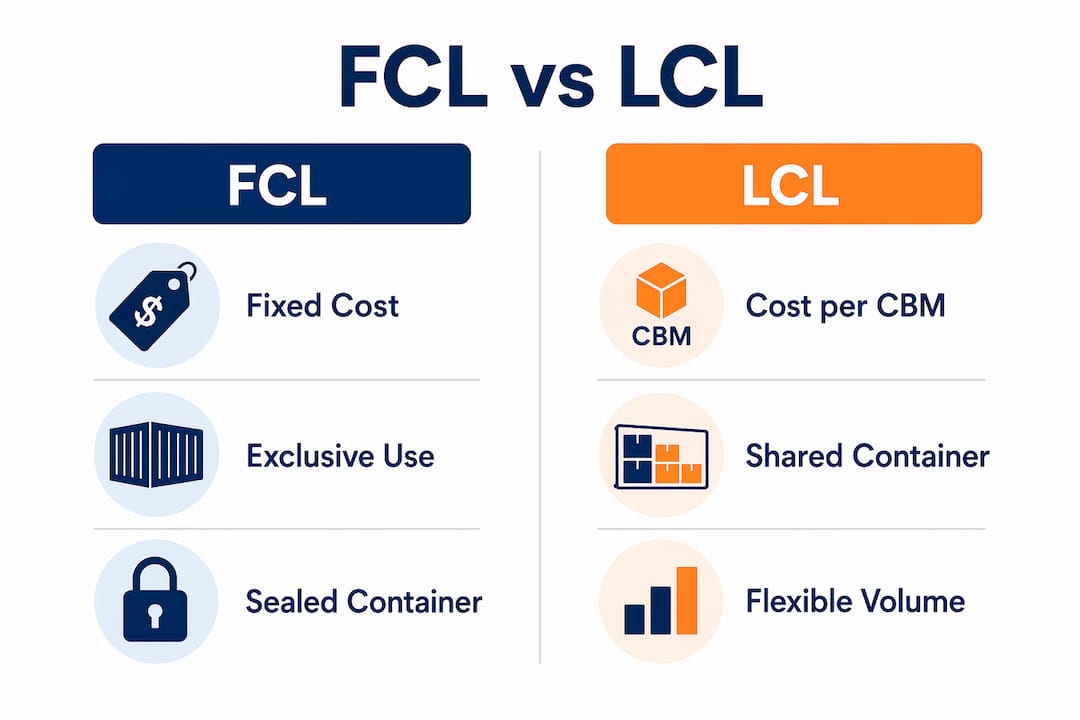 Infographic comparing FCL and LCL shipping options