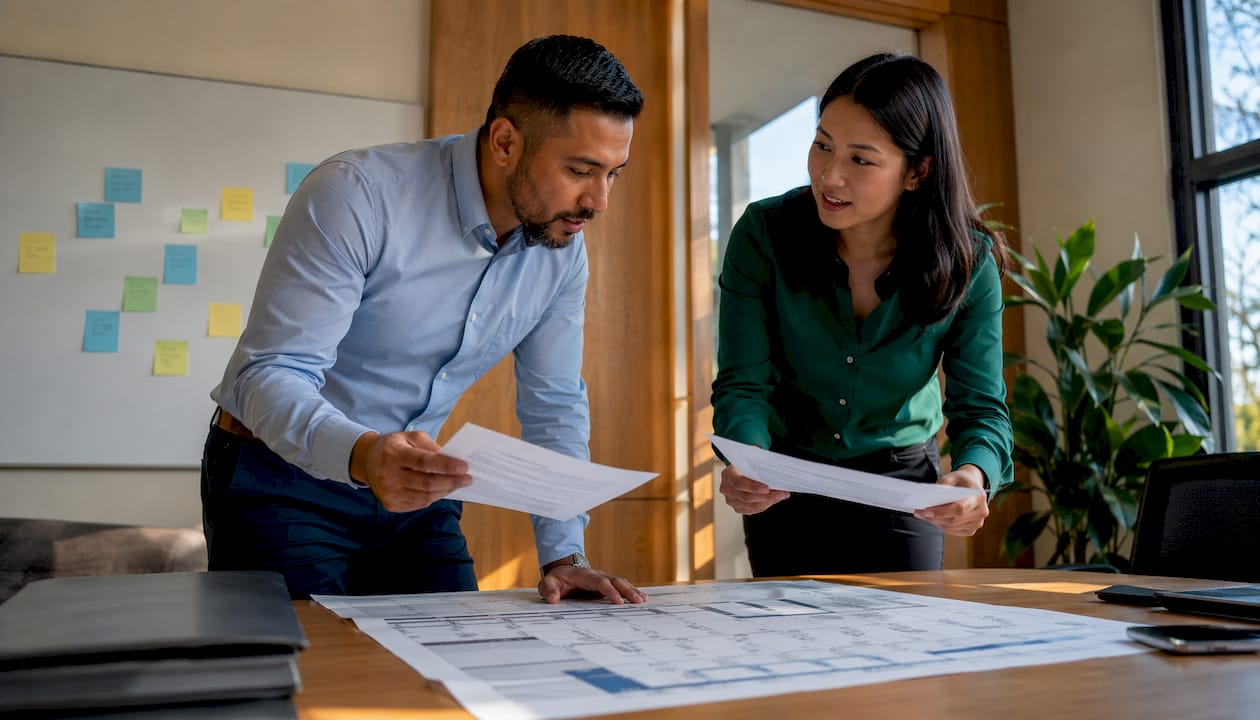 Two customs brokers discussing shipment details