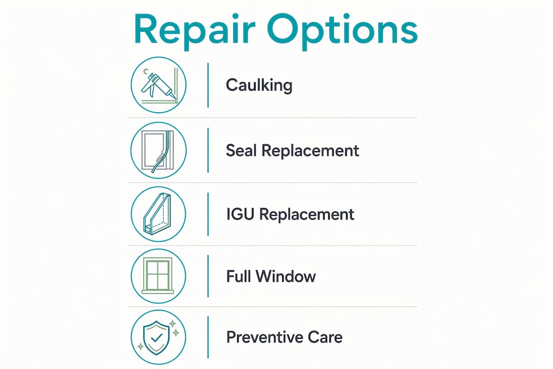 Infographic outlining window seal repair options and costs