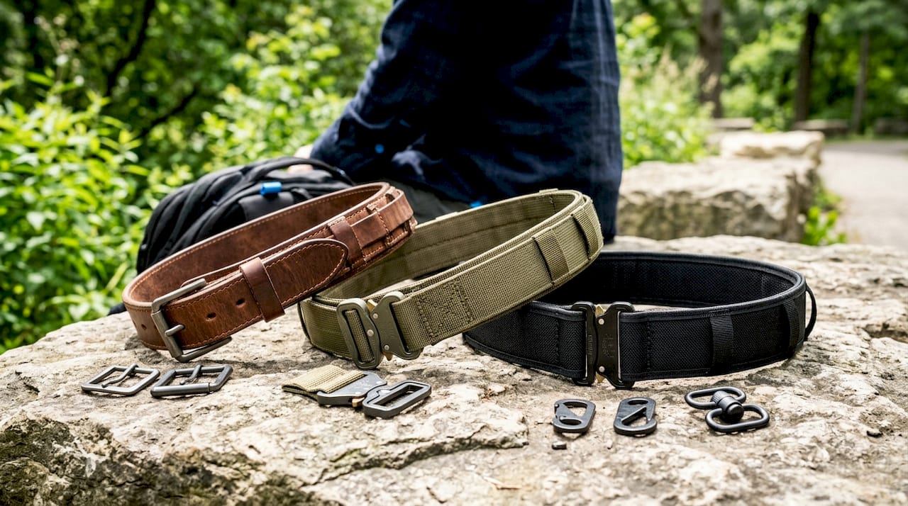 Close-up of different micro adjust gun belt materials