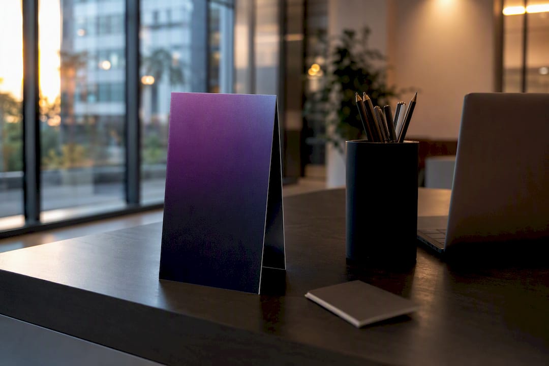Folded brochure on reception desk