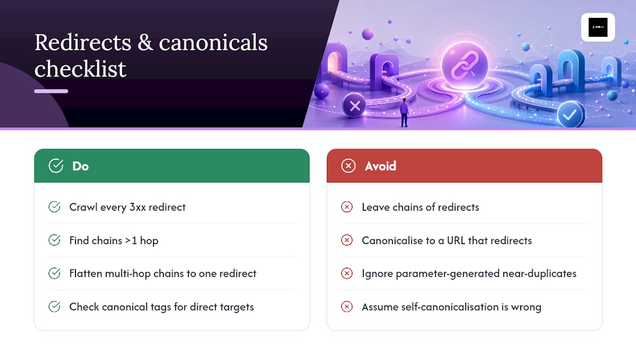 Diagram explaining redirect chains and canonical tag issues