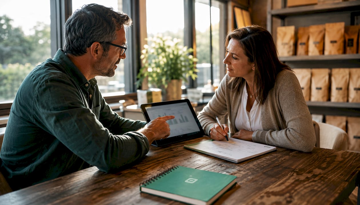 Business colleagues comparing digital banking options