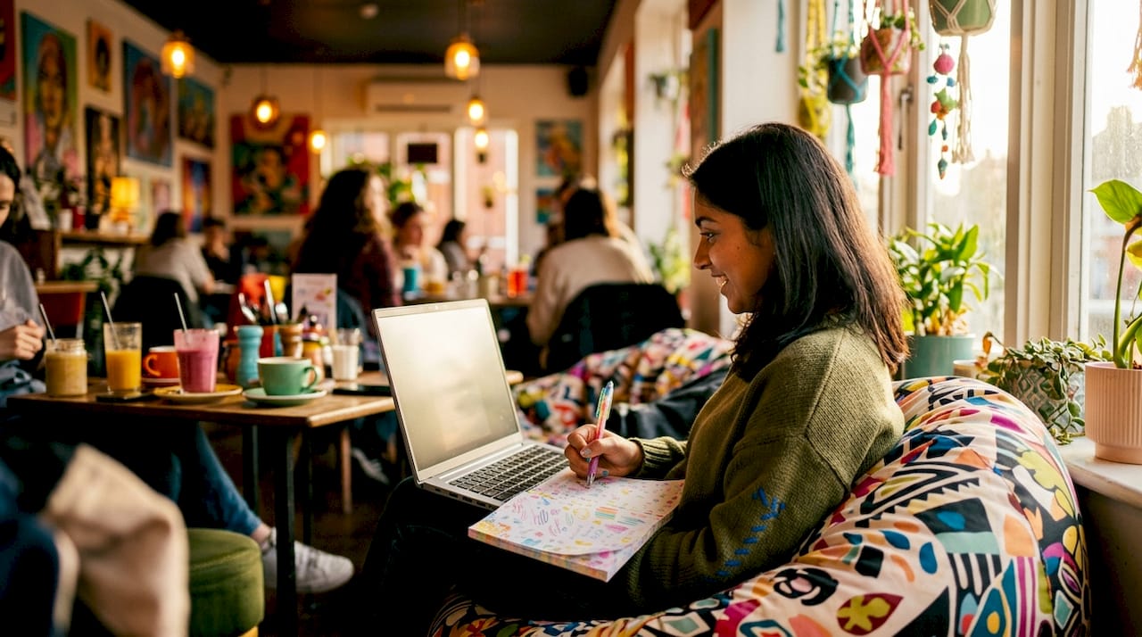 Woman participating in virtual icebreaker at home