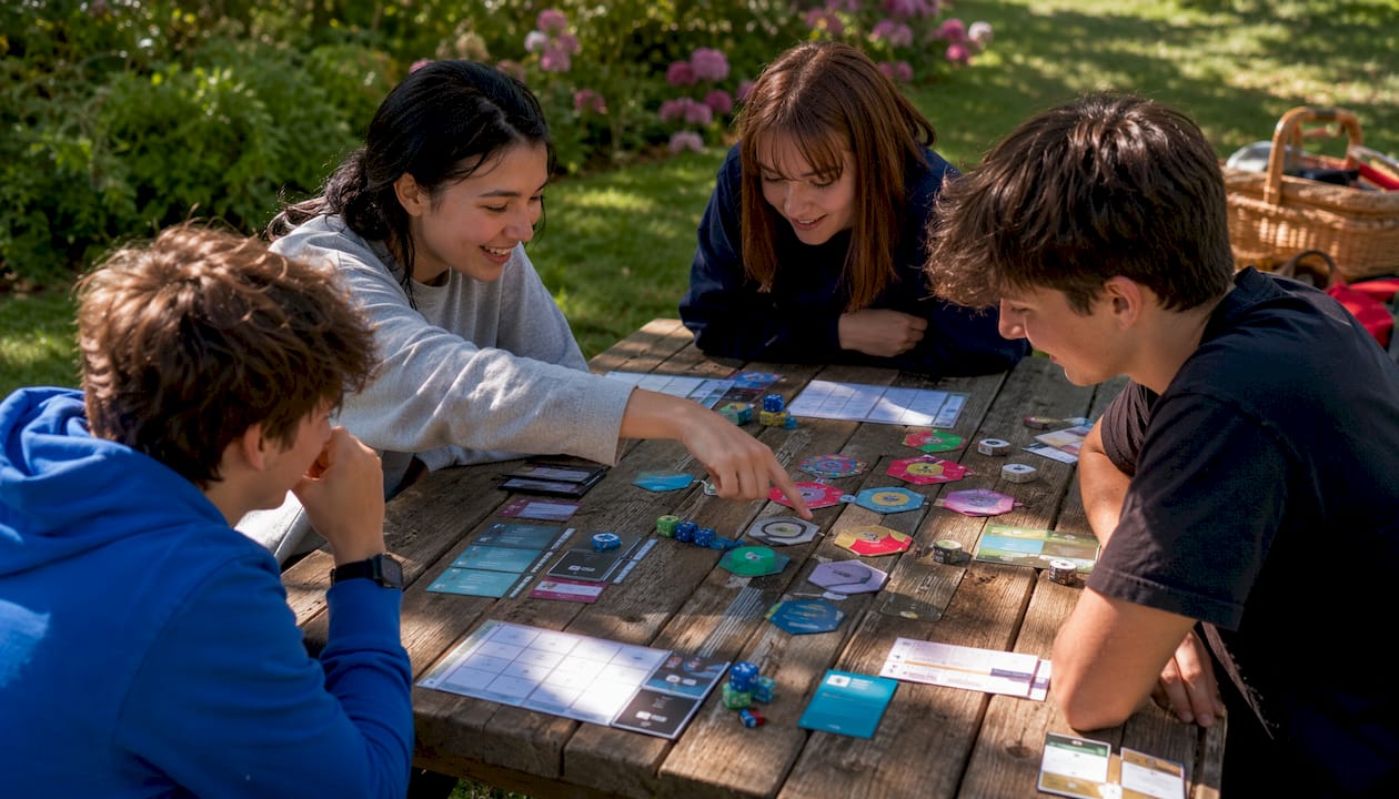 Teens negotiating during board game session