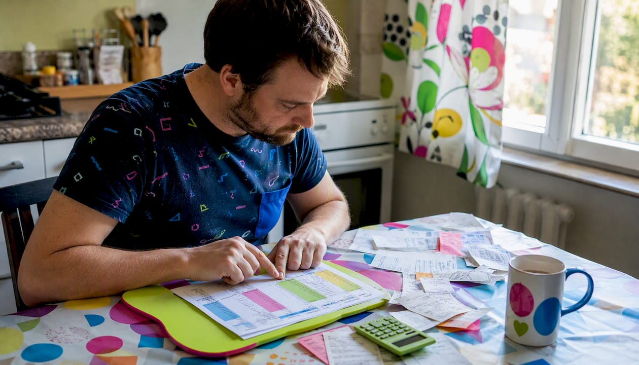 Hands managing adult party budget spreadsheet