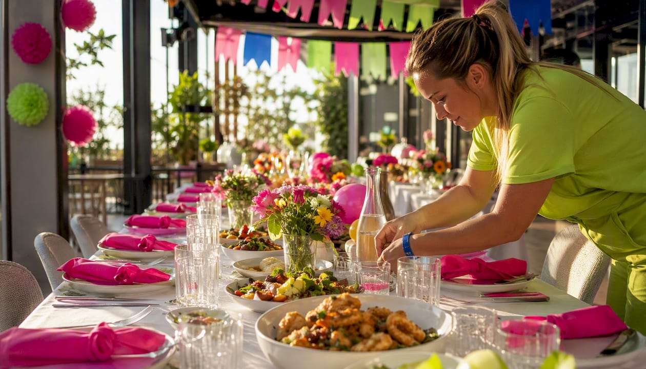 Set table in modern venue with catering details