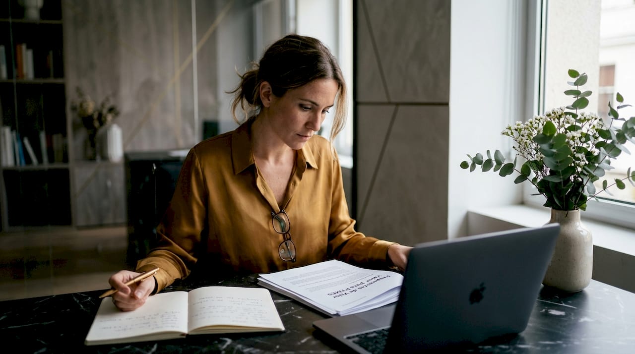 Mujer de negocios analizando la propuesta de valor en su despacho