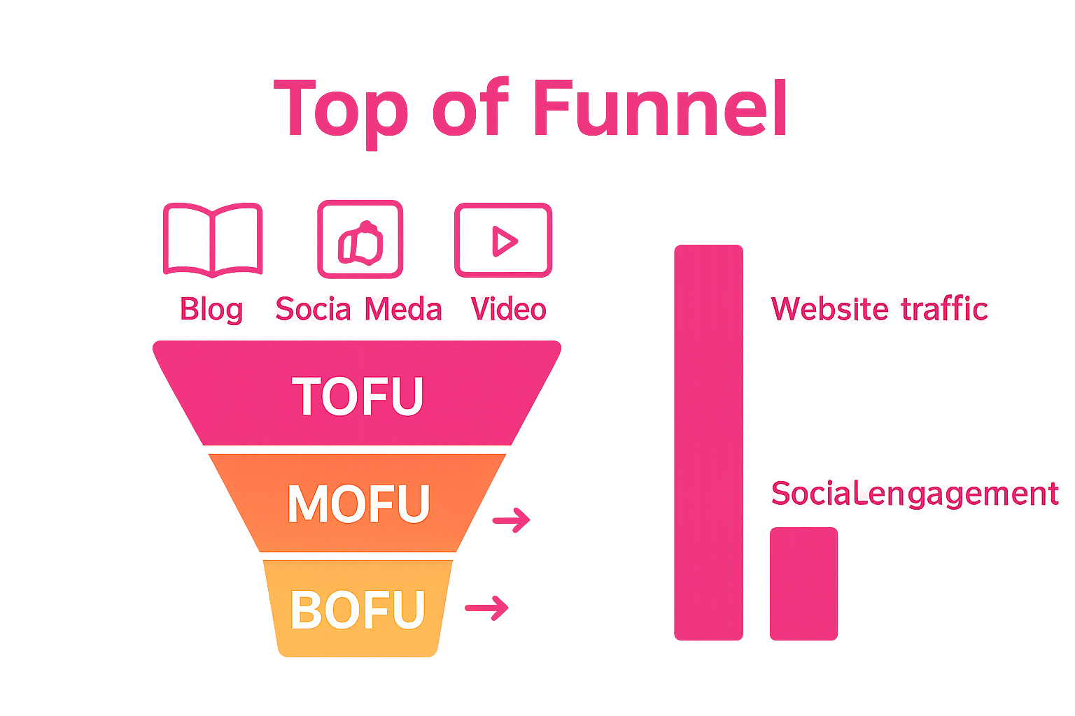 Infographic of ecommerce marketing funnel stages and key top of funnel metrics.