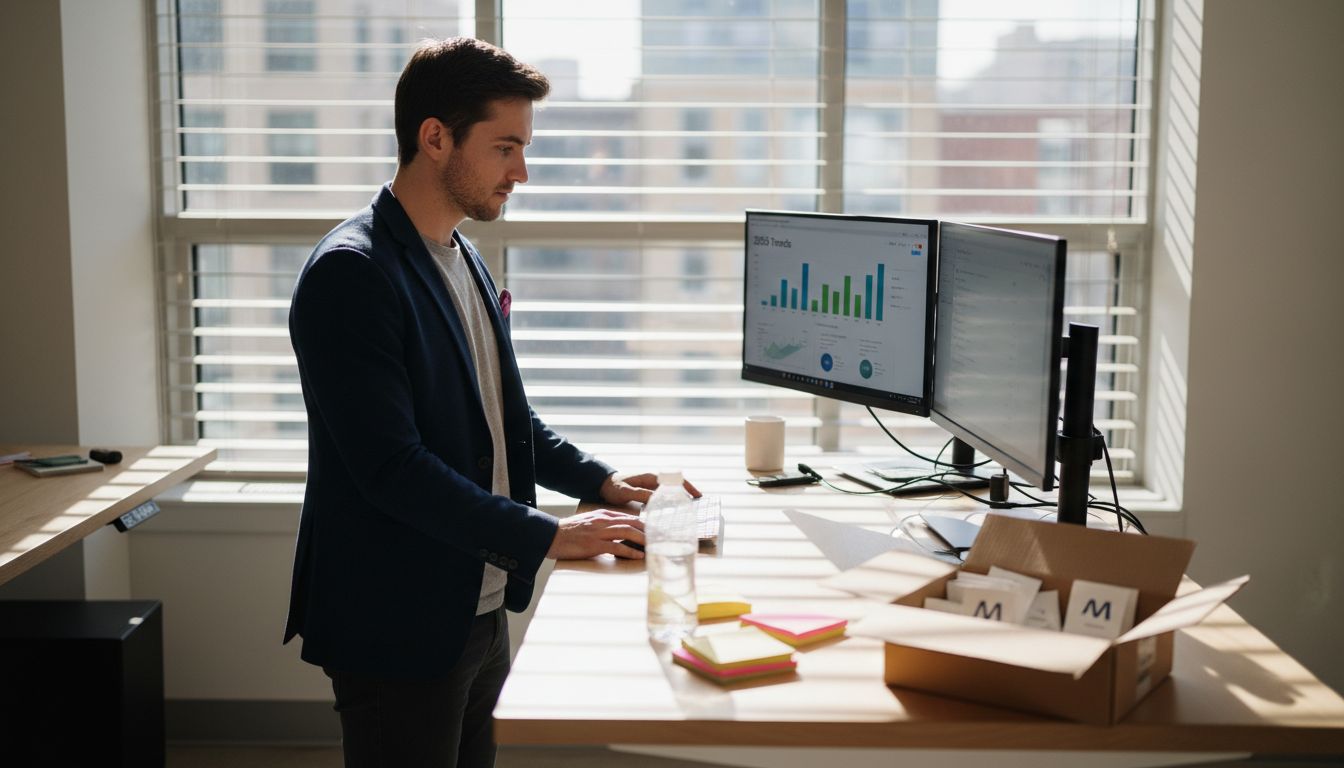 Marketer reviewing 2025 digital marketing trends on computer