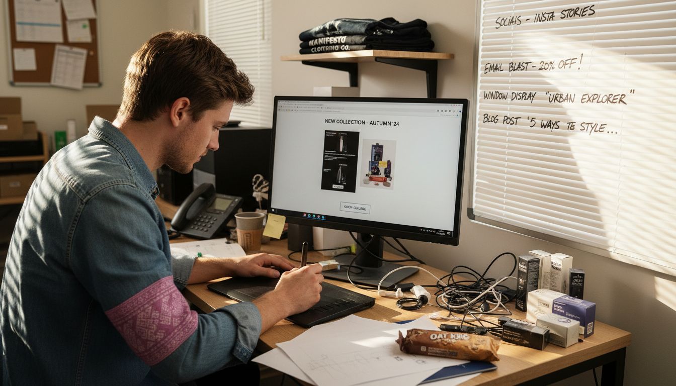 Designer creates branded content at desk