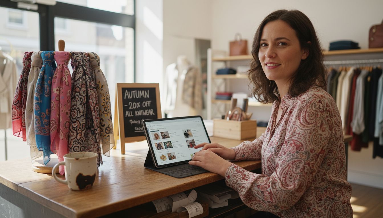 Retail store owner updating online listings