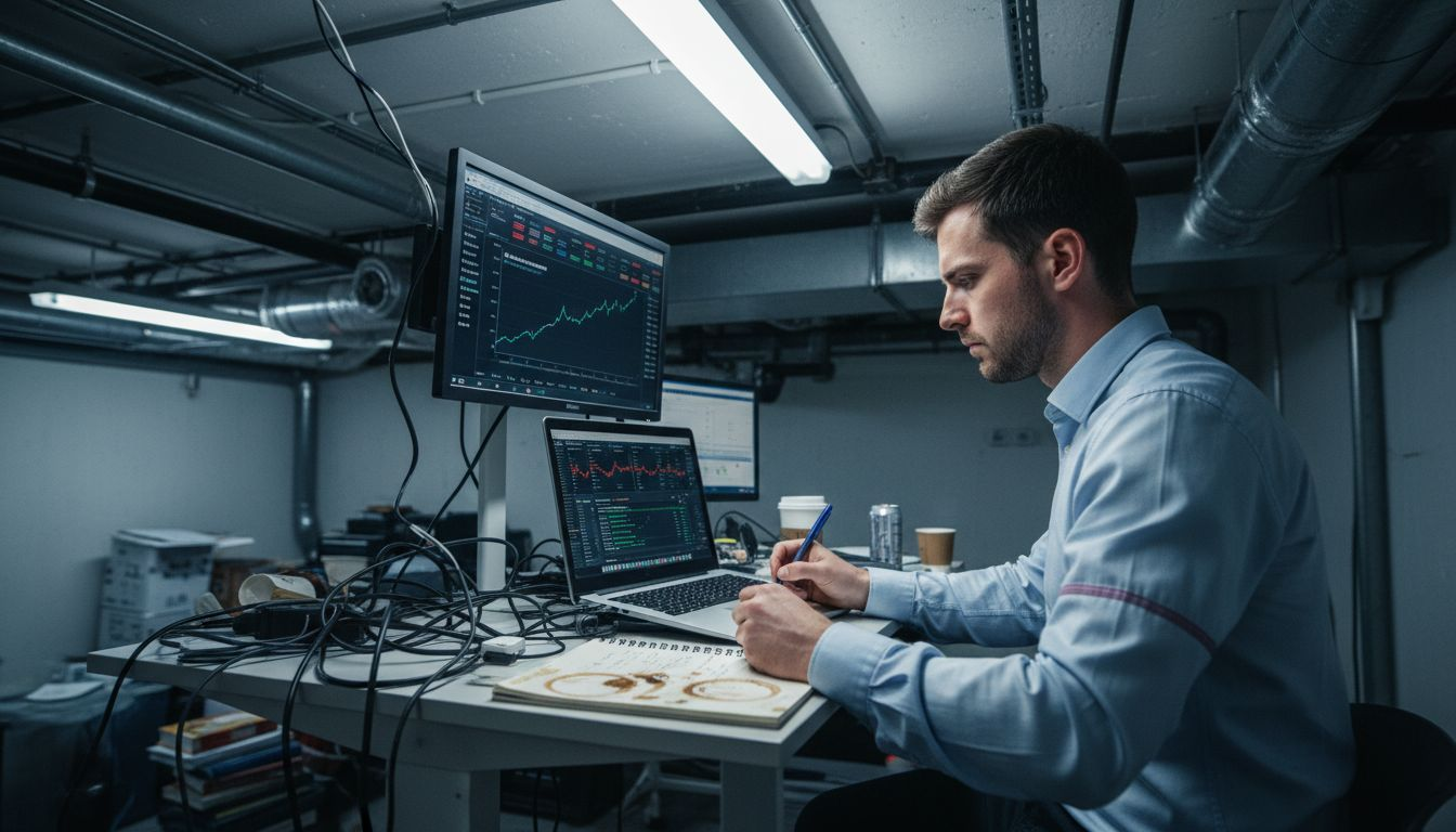 Marketer monitoring online ad auctions on laptop