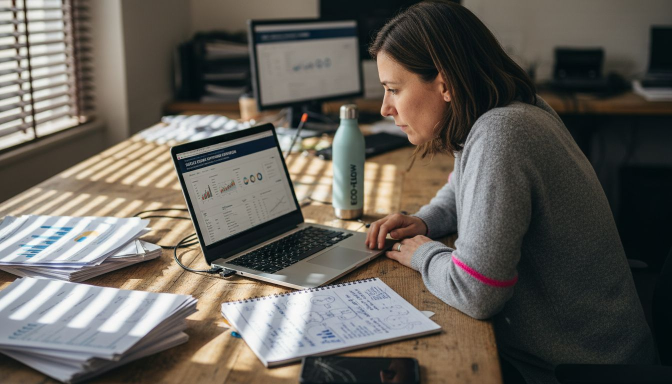 Ecommerce manager using SEO tools at desk