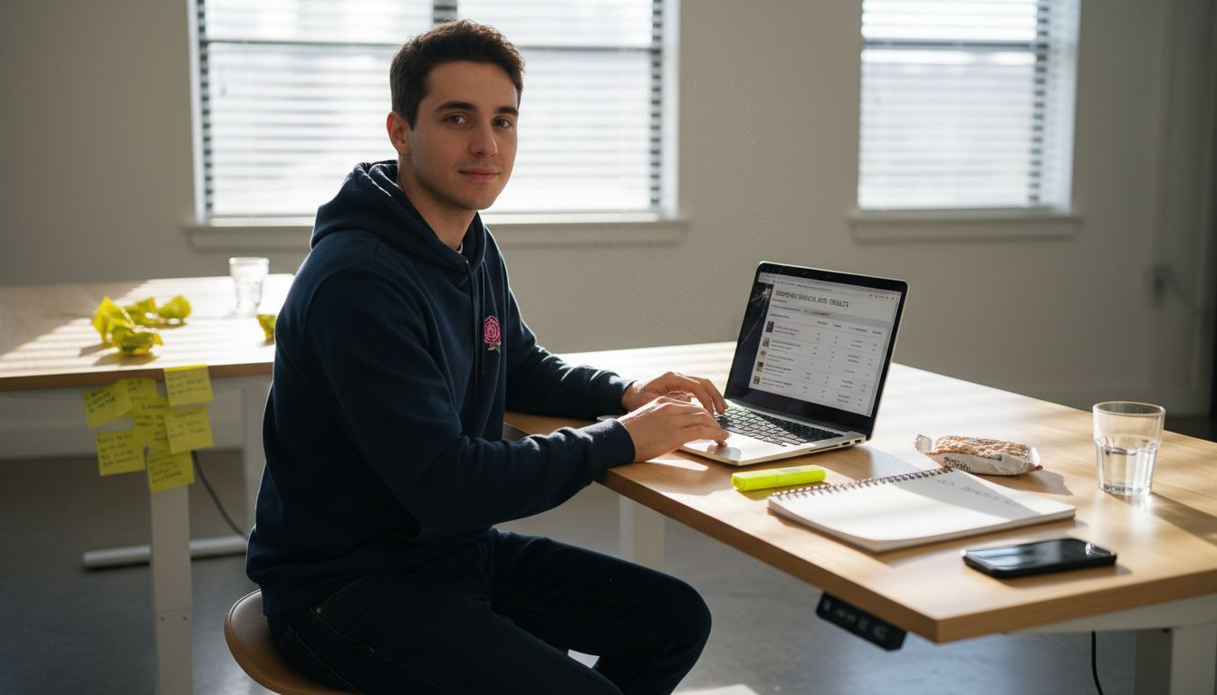 Strategist at desk reviewing PPC campaign results