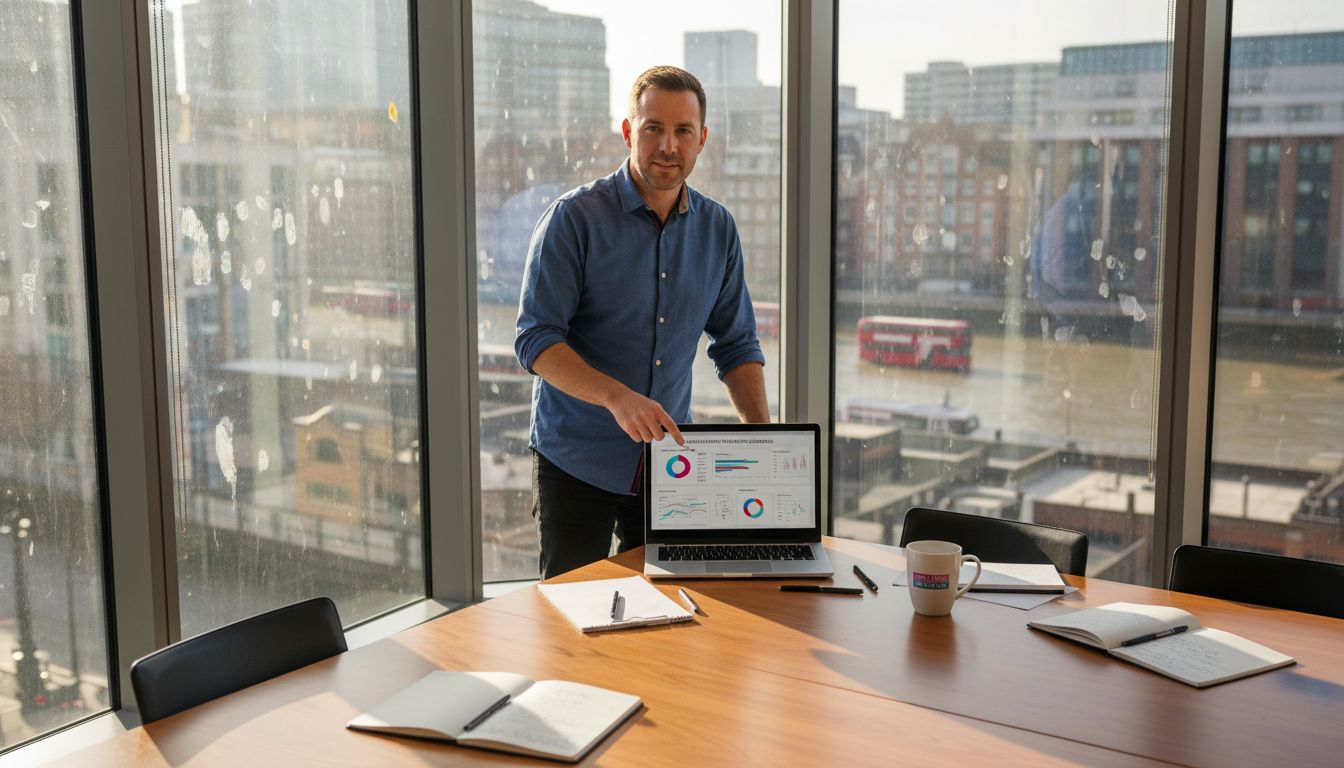 Manager presenting ecommerce multichannel dashboard