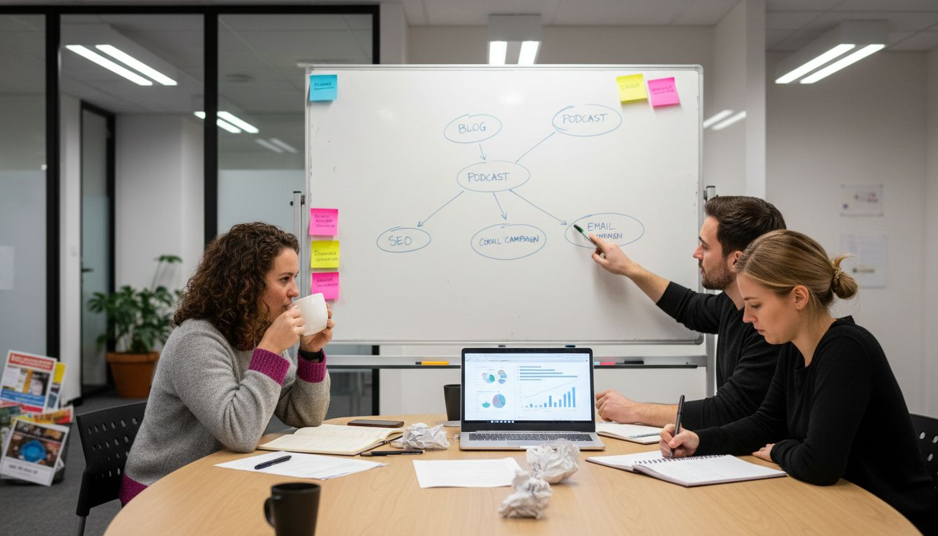 Team planning multichannel marketing strategy