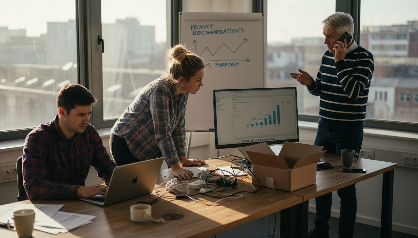 Ecommerce team collaborates using AI tools in office