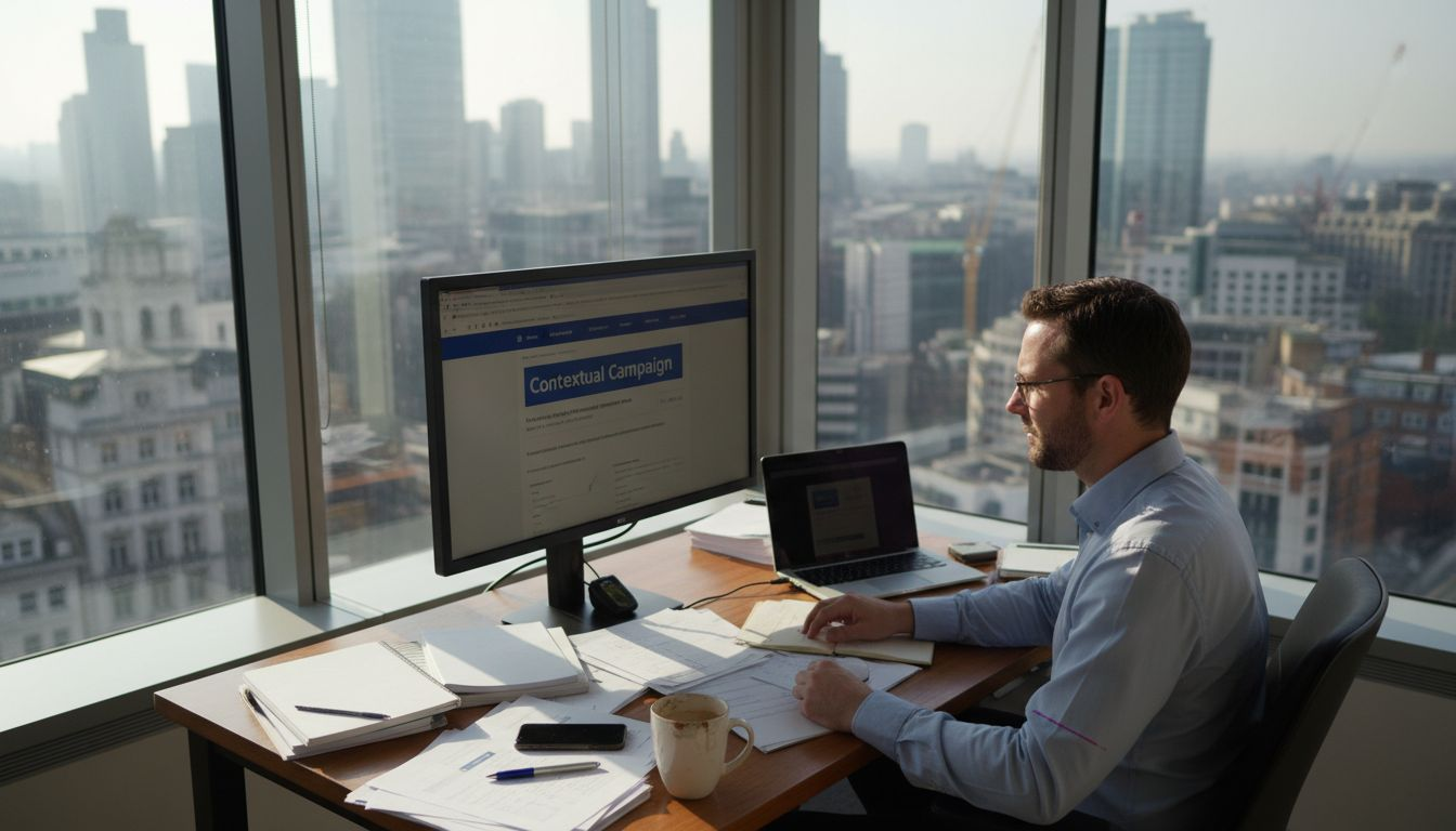 Marketing manager reviewing online ad dashboard
