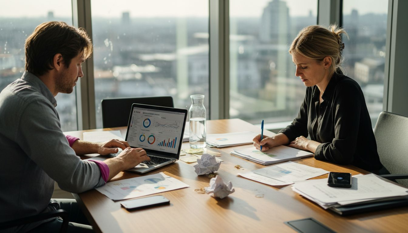 Team discussing affiliate marketing report in office