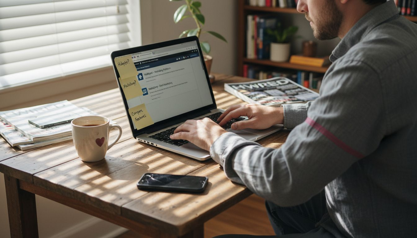 Person comparing email marketing platforms