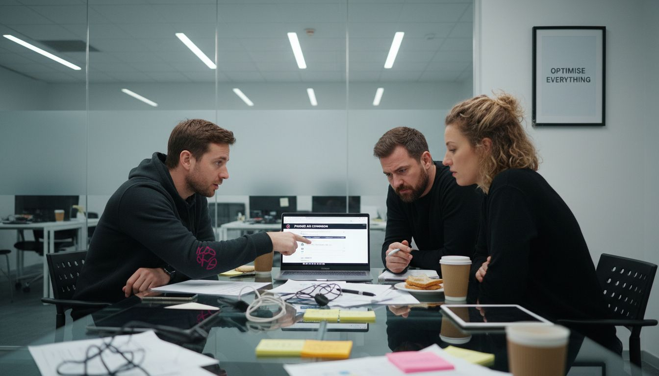 Marketing team reviews ad campaign strategy