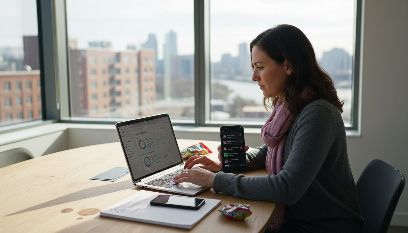 Marketing manager reviewing remarketing dashboard