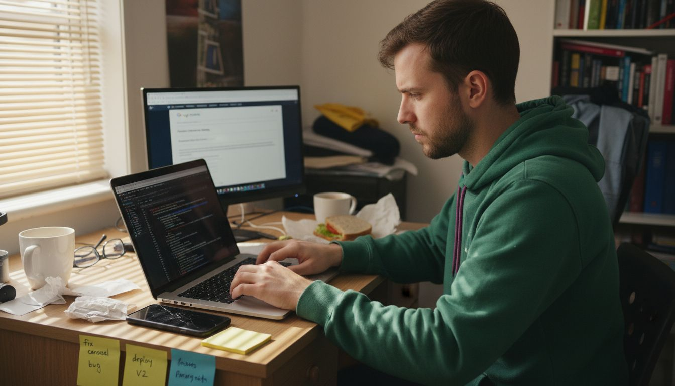 Developer configuring remarketing tags on laptop