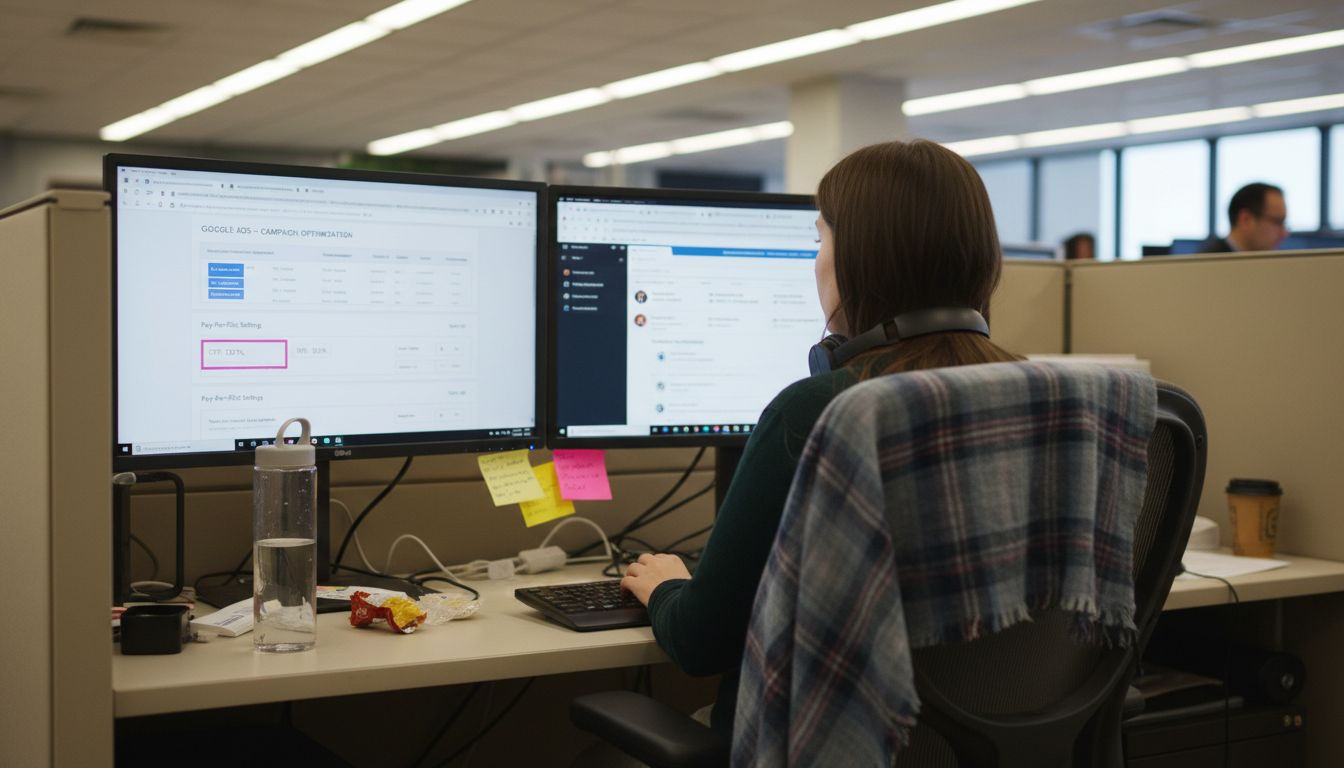 Marketer managing PPC settings at desk