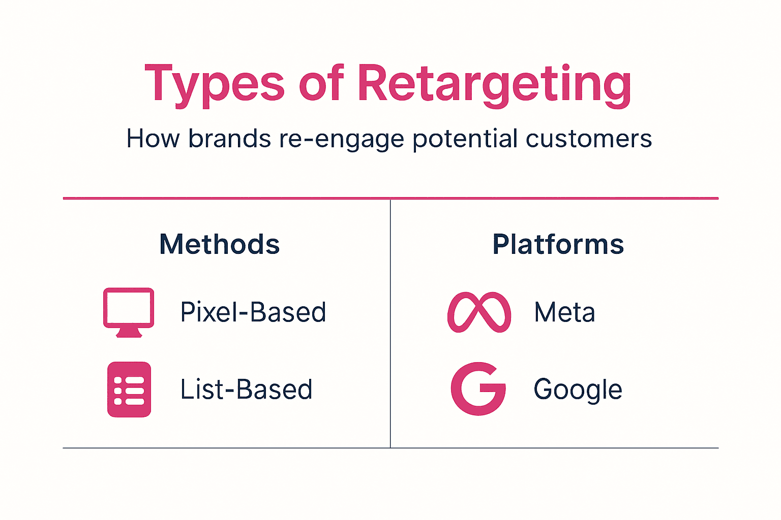 Infographic showing types of retargeting and platforms