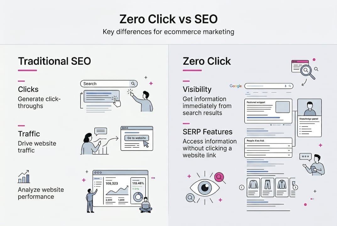 Infographic comparing zero click and traditional SEO