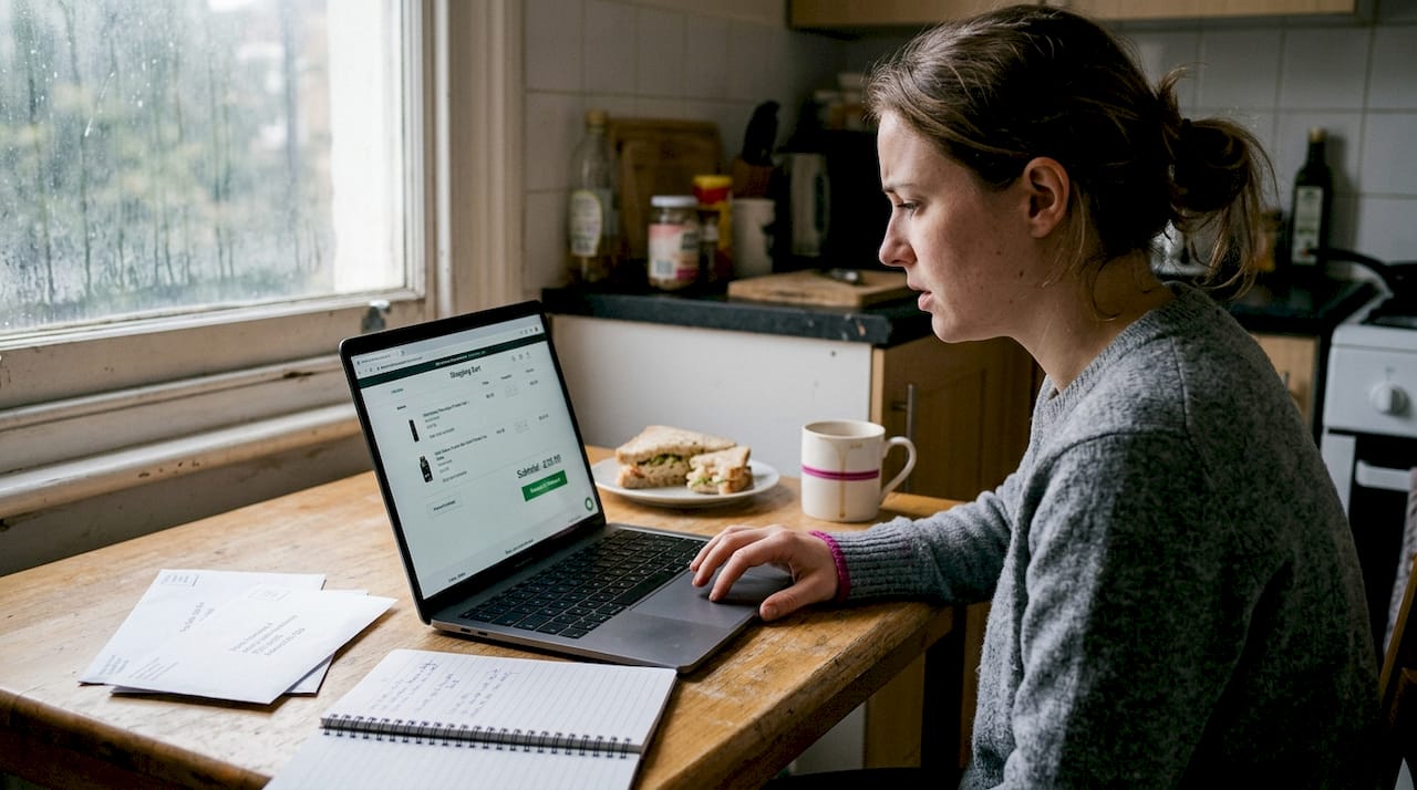 Shopper hesitates over online cart checkout