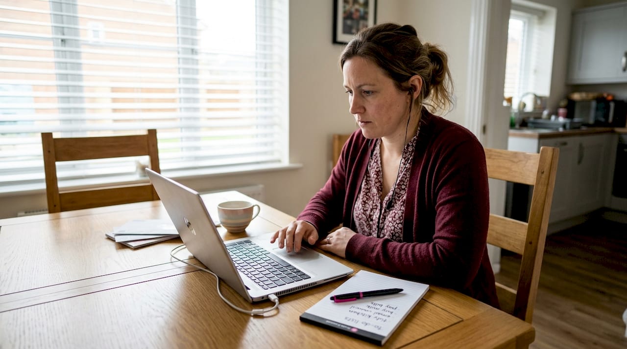 Woman using screen reader in home workspace