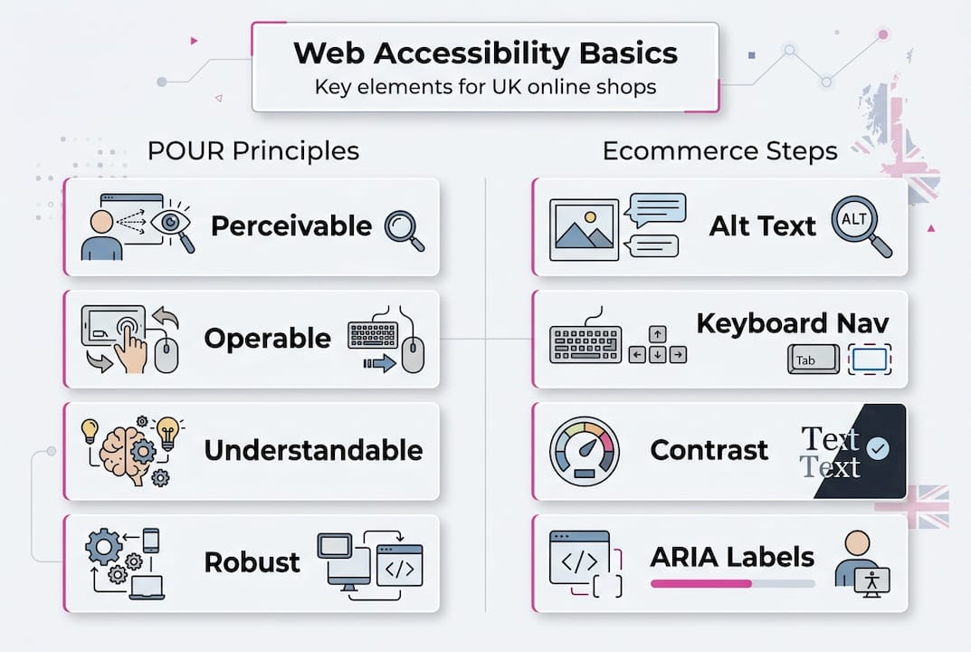 Infographic of POUR principles and ecommerce steps